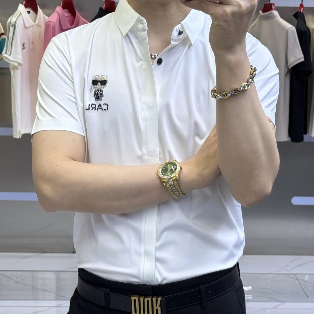男士新款免烫抗皱短袖衬衫商务休闲夏季透气修身速干男款衬衣运动