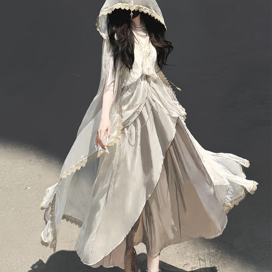 倚梦阁原创设计审判天使汉服女中国风汉元素外衣连衣裙套装7235