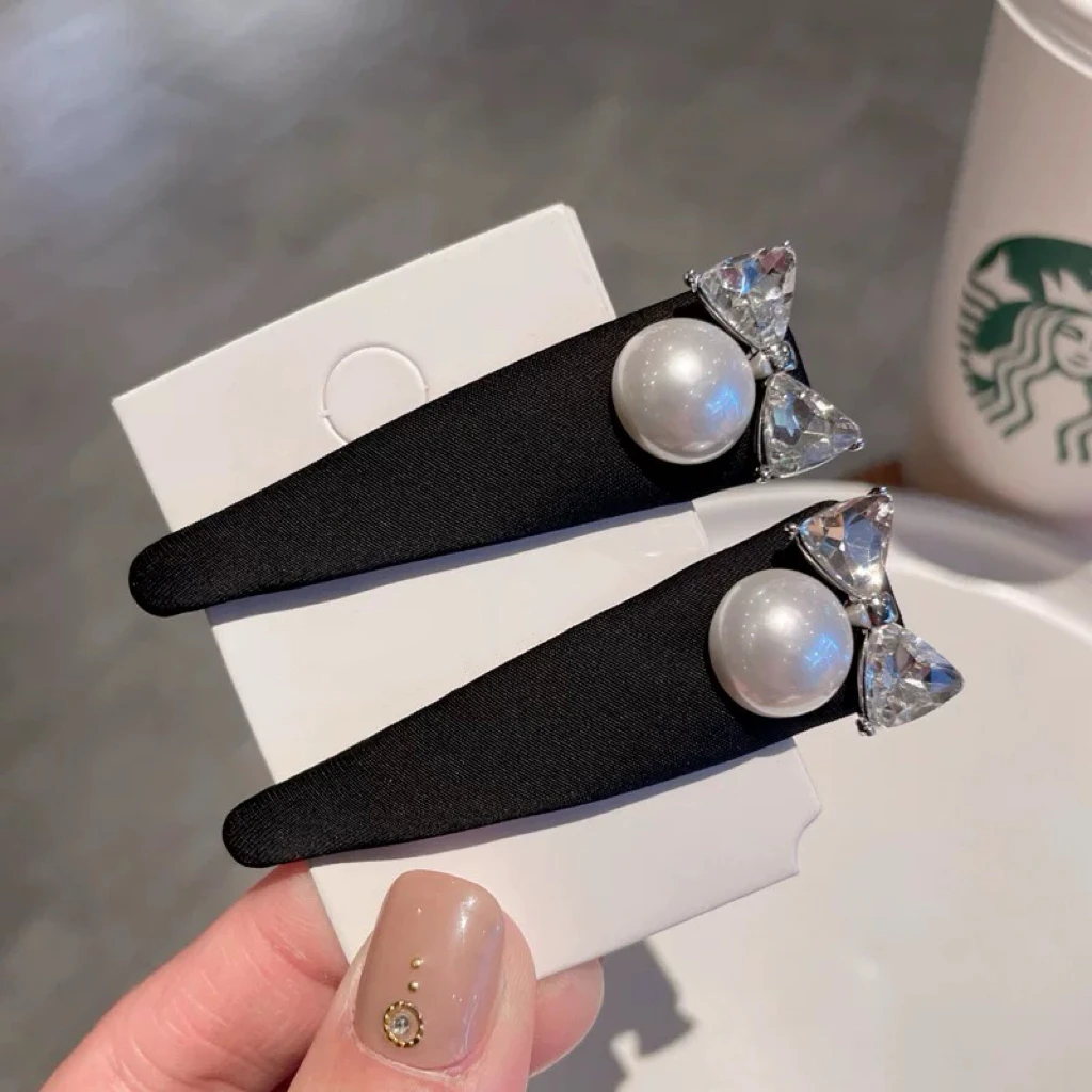 新款韩版简约时尚珠珠蝴蝶结发夹J-1142