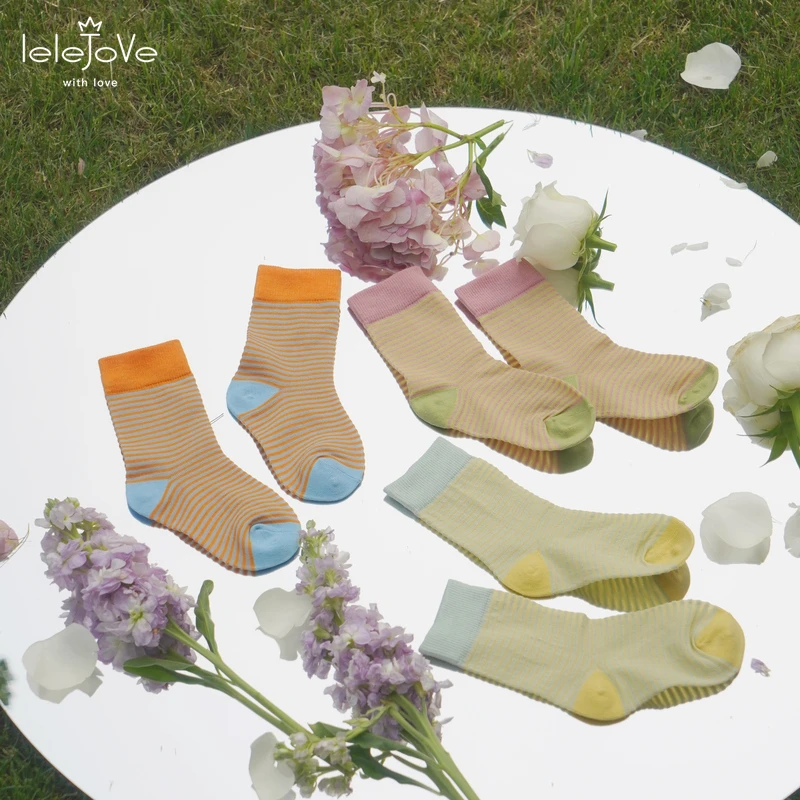 lelejove北欧风宝宝短袜儿童撞色条纹袜子透气凉感不闷汗5AU93389