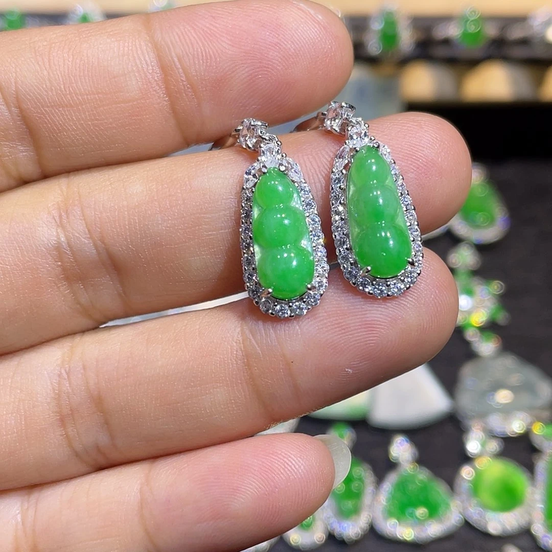 翡翠银S925镶嵌耳环