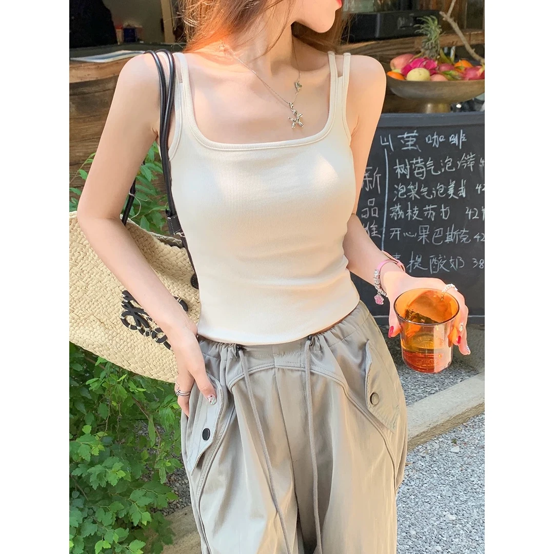 95棉春夏新款带胸垫一体大码吊带背心女胖mm修身外穿内搭打底上衣