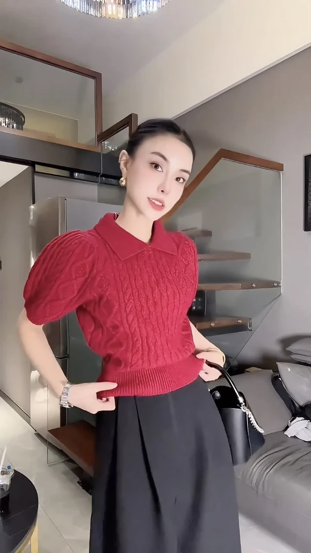 春上新女款上衣韩版复古时尚气质优雅泡泡袖淑女针织衫（配袖套）
