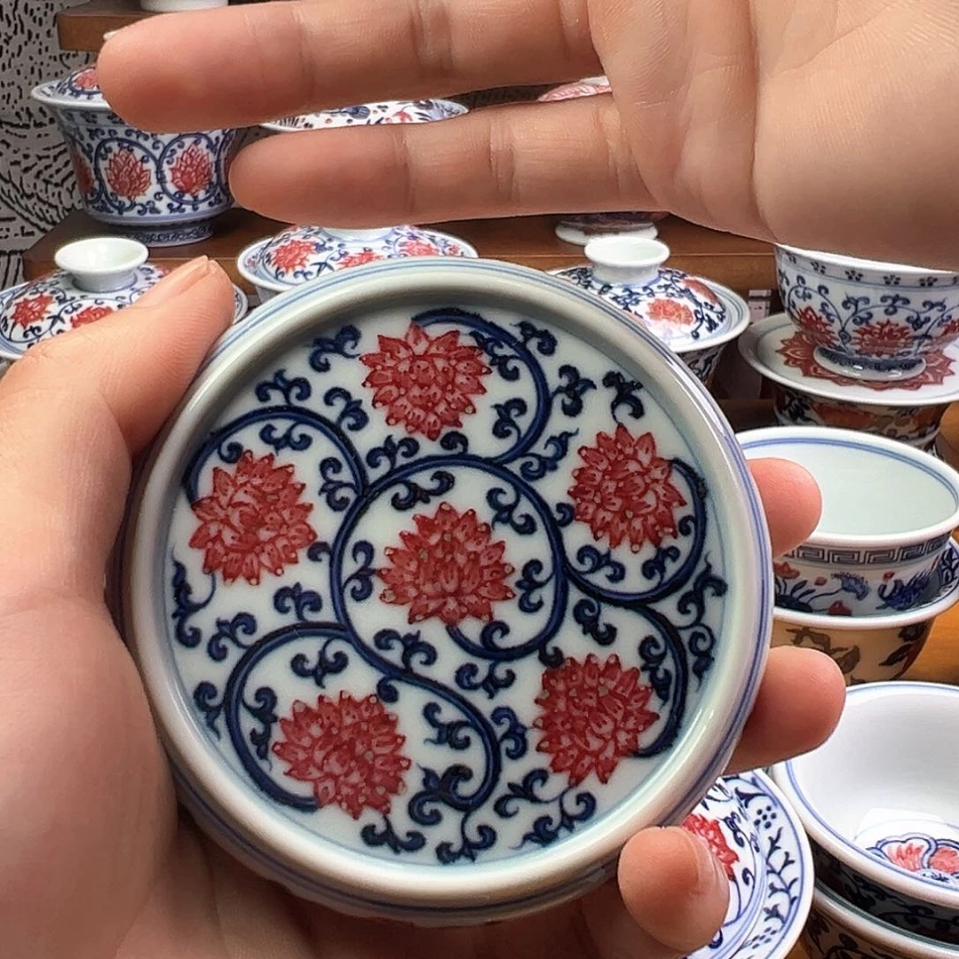 摆件当代青花釉里红盖置