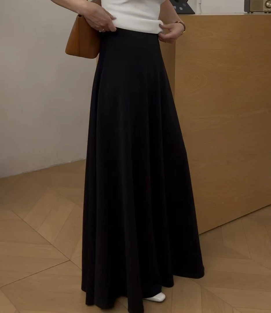 【许大静LUCK】黑色束腰半身裙女长款显瘦a字裙伞裙（2071）