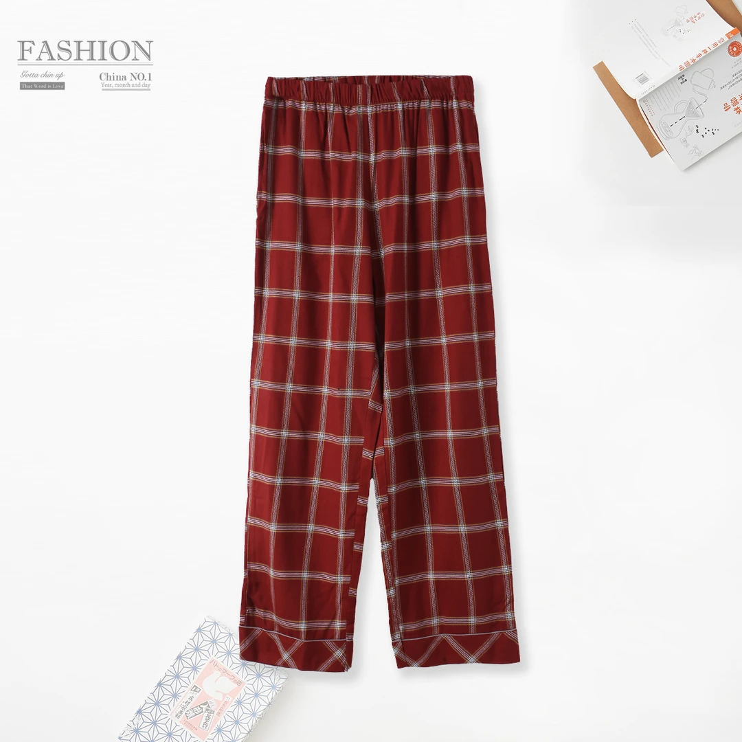 春季新款男士格纹家居睡裤宽松保暖松紧腰长裤00375舒适亲肤
