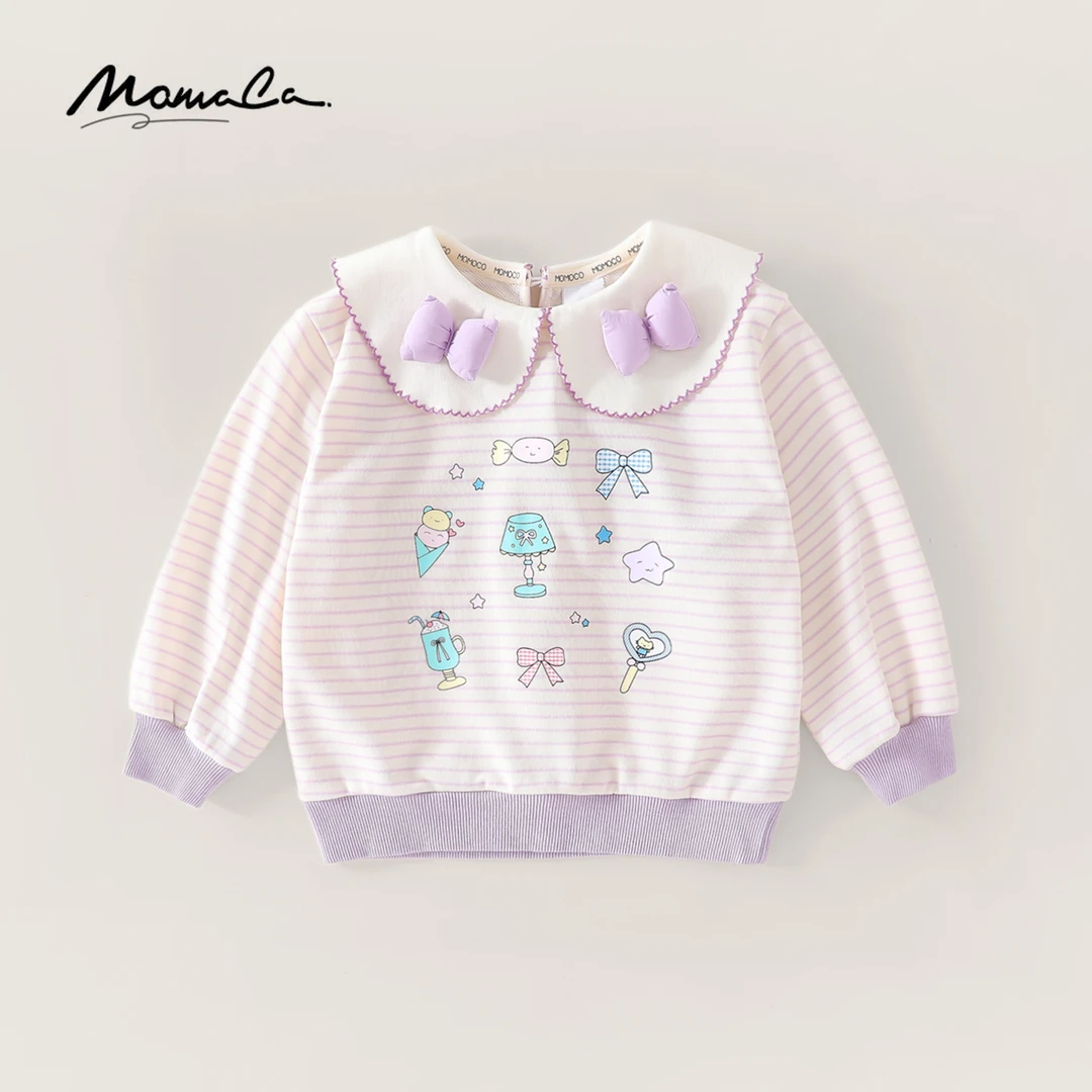 MOMOCO2025款春季女童甜美翻领条纹卡通卫衣77580232002