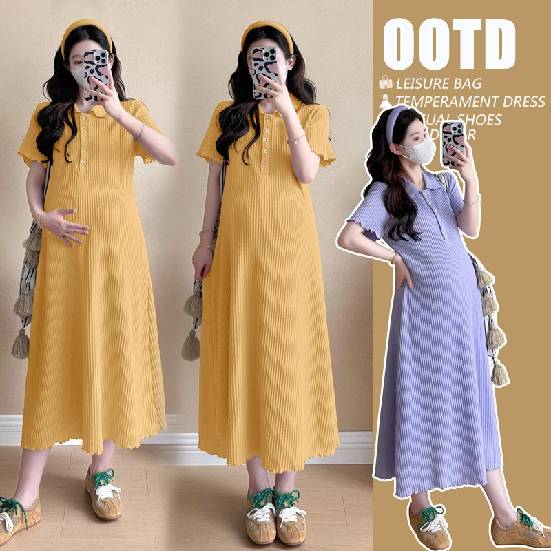 时髦孕妇装新款夏季新品法式针织百搭简约舒适大码显瘦薄款连衣裙