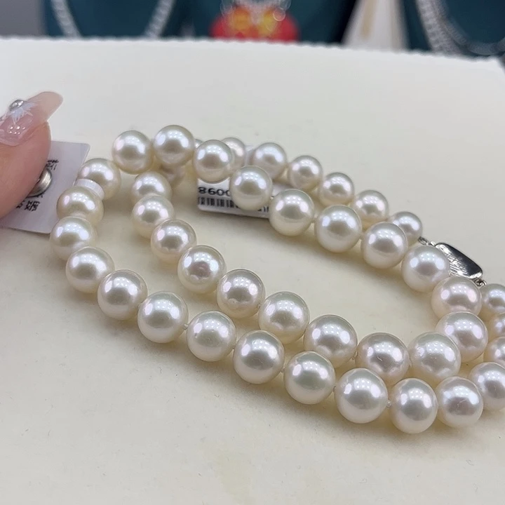 淡水珍珠银S925镶嵌颈饰9-10极光炫彩高品