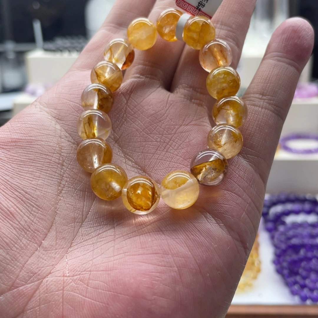 水晶未镶嵌手链11mm左右黄胶花手串