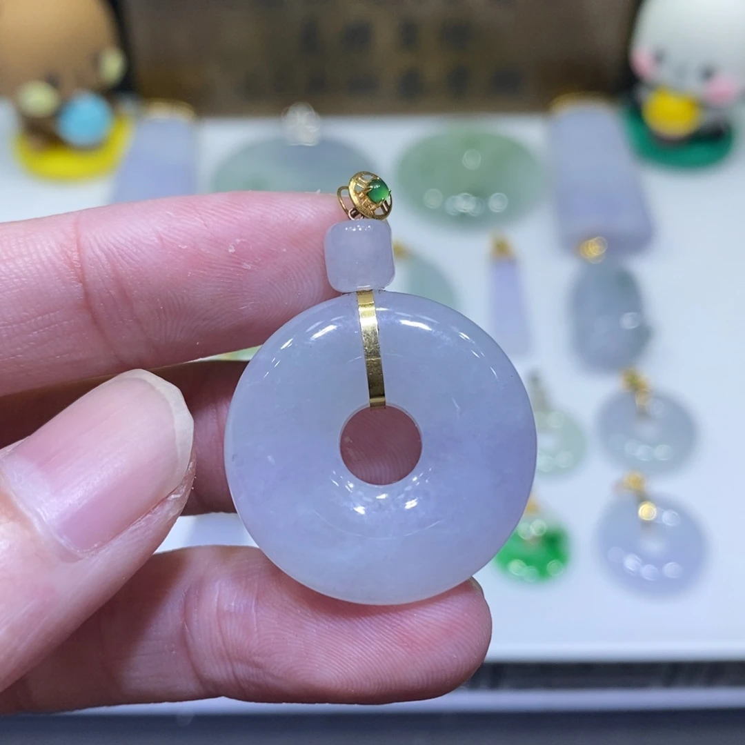 翡翠18K金镶嵌吊坠(不含链)