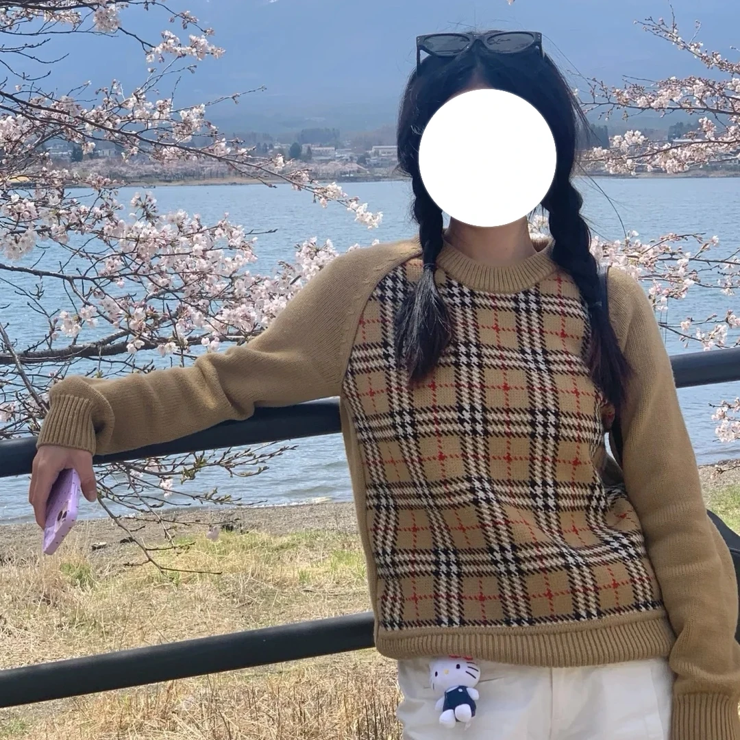 99新 BURBERRY/博柏利 梅芙 复古格纹毛衣 xs码