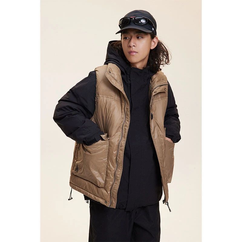 YR677冬季保暖90白鸭绒亮面纯色情侣百搭工装立领羽绒马甲