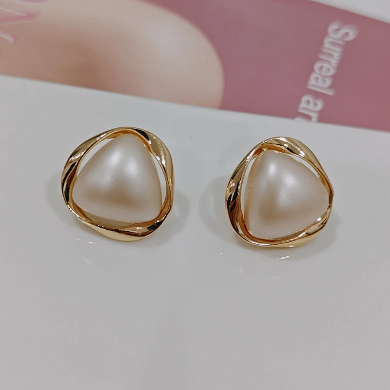 铜合金锆石耳饰 几何三角珍珠韩式优雅气质高级感轻奢复古百搭