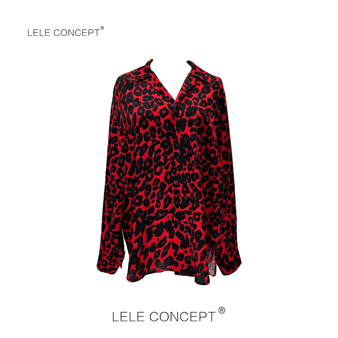 LELE CONCEPT丨春款时髦小众设计师款豹纹衬衫S0794