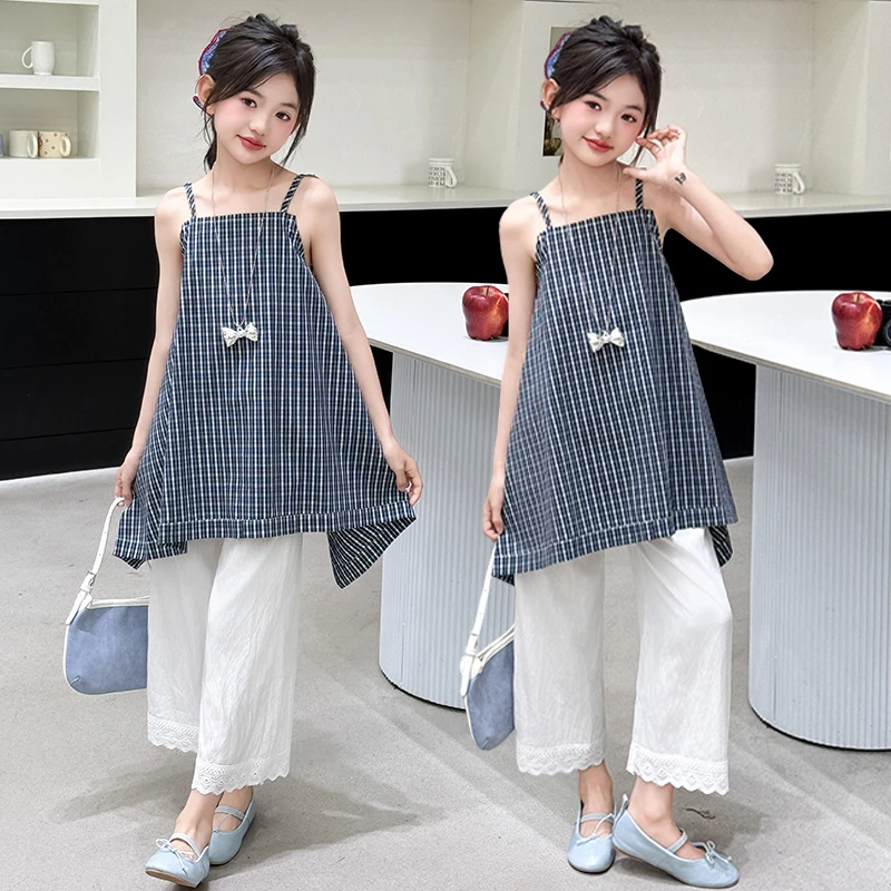 女童夏季休闲套装2025新款韩系儿童装薄款女孩吊带裙阔腿裤两件套