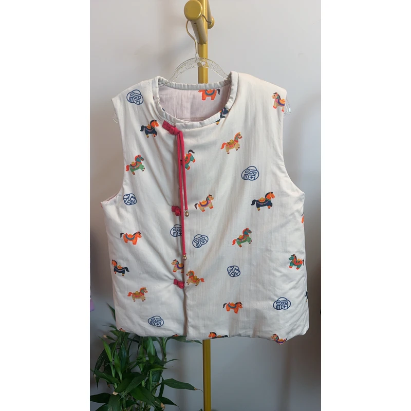 新中式国风夹棉保暖马甲女冬季文艺复古宽松减龄显瘦保暖棉背心潮