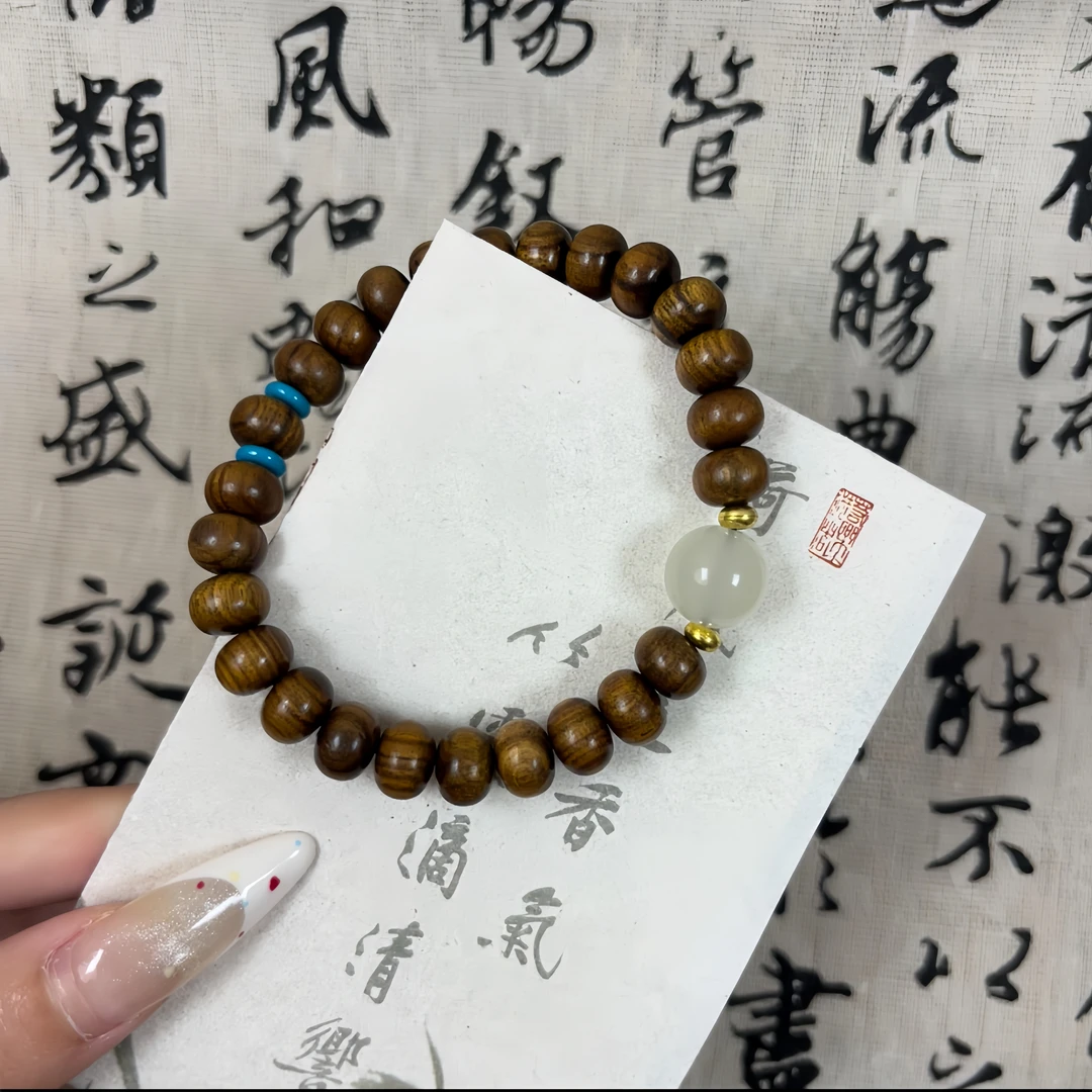 非金属木质手链 算盘珠手串天然木质纹理手链新中式民族风复古