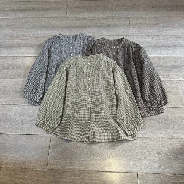 ALJ407春新宽松显瘦亚嘛文艺格子衬衫女九分袖