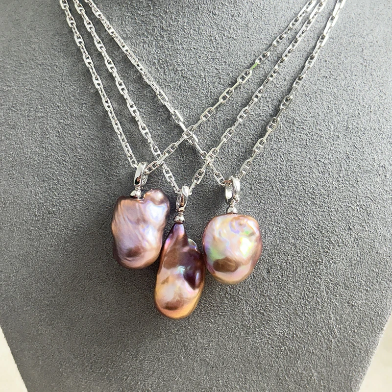 PN73淡水紫巴洛克珍珠S925银吊坠项链15-20mm(多样性发一)