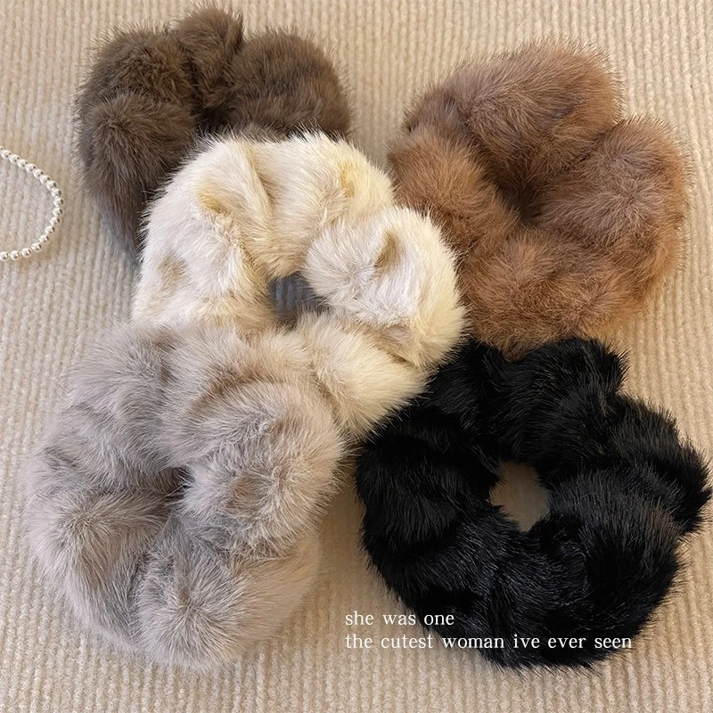 秋冬仿水貂毛大肠发圈女2025新款简约马尾毛绒发绳气质扎头发头绳