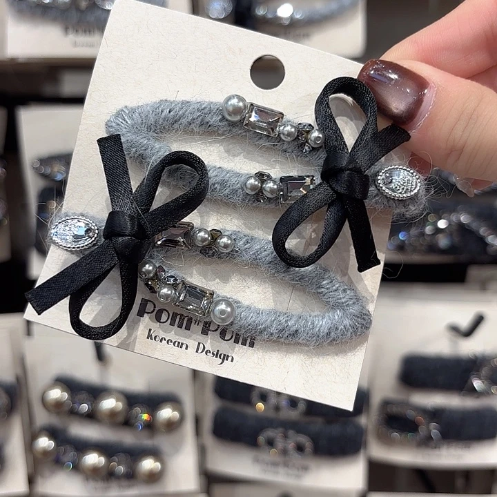 布艺铁合金灰色黑色蝴蝶结一对