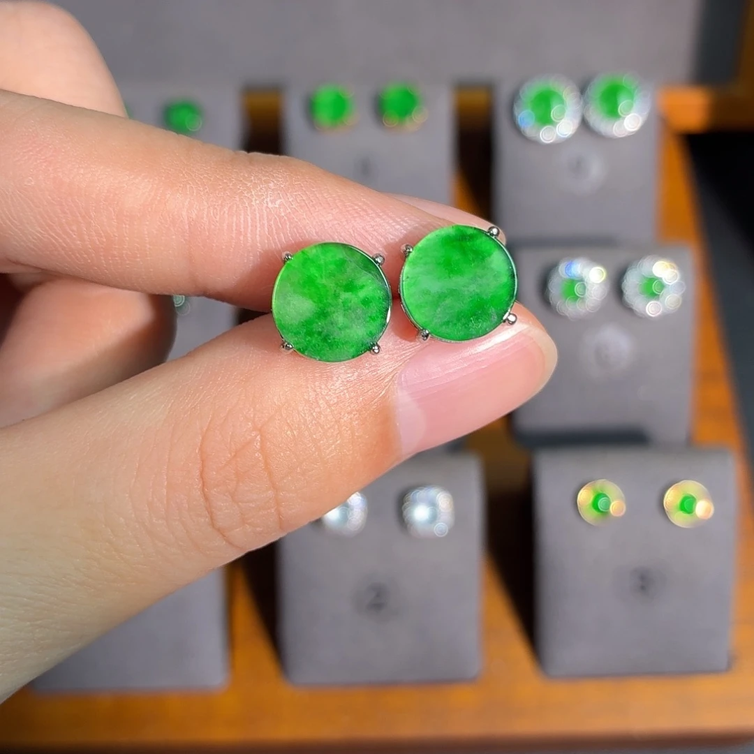 翡翠银S925镶嵌耳饰耳饰