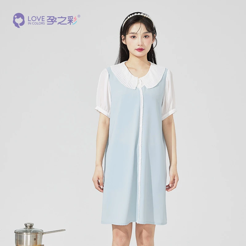 孕之彩孕妇夏季雪纺连衣裙WQ272316气质宽松