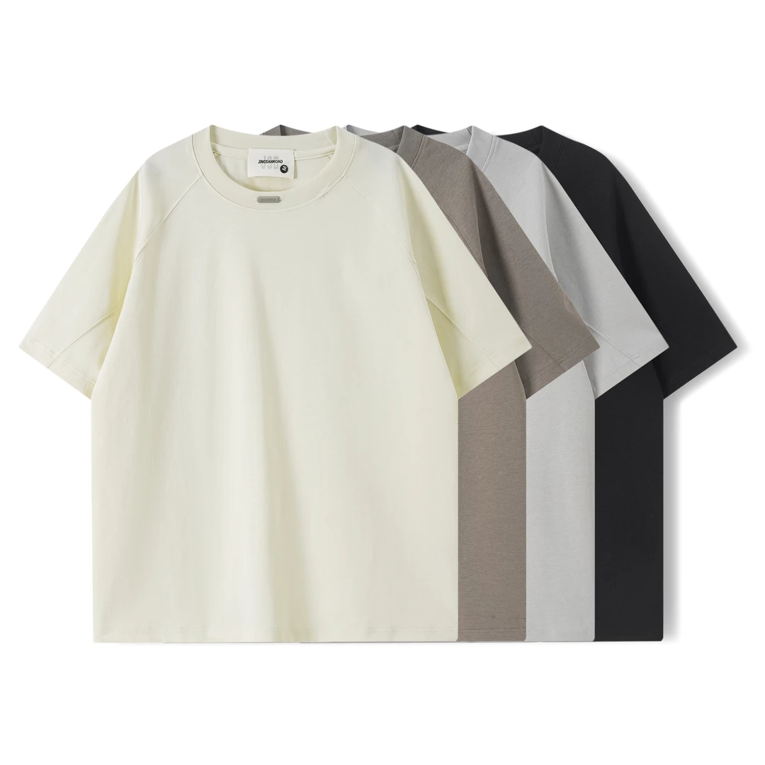 夏季液氨棉圆领T恤男宽松百搭潮流纯色休闲半袖体恤