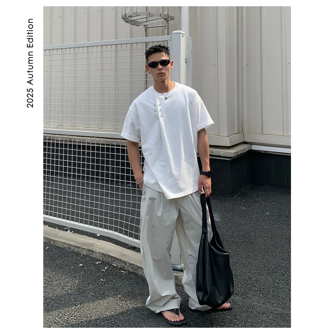 阿d服饰 25ss夏季 立体打褶设计 男士小众圆领简约系短袖T恤