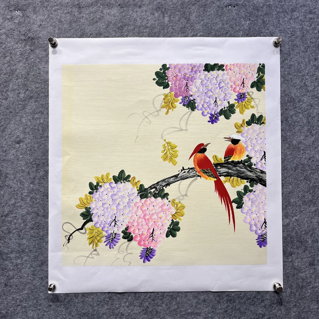 齐老【紫气东来】花鸟画托底完75*80cm送礼盒送礼作品