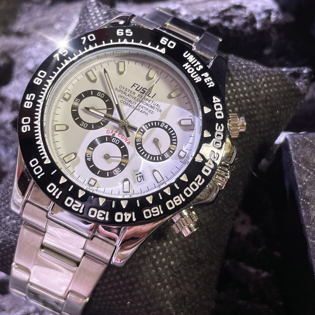 港星余文乐同款宇宙银色迪通拿系列夜光轻奢防水钢带经典男款腕表