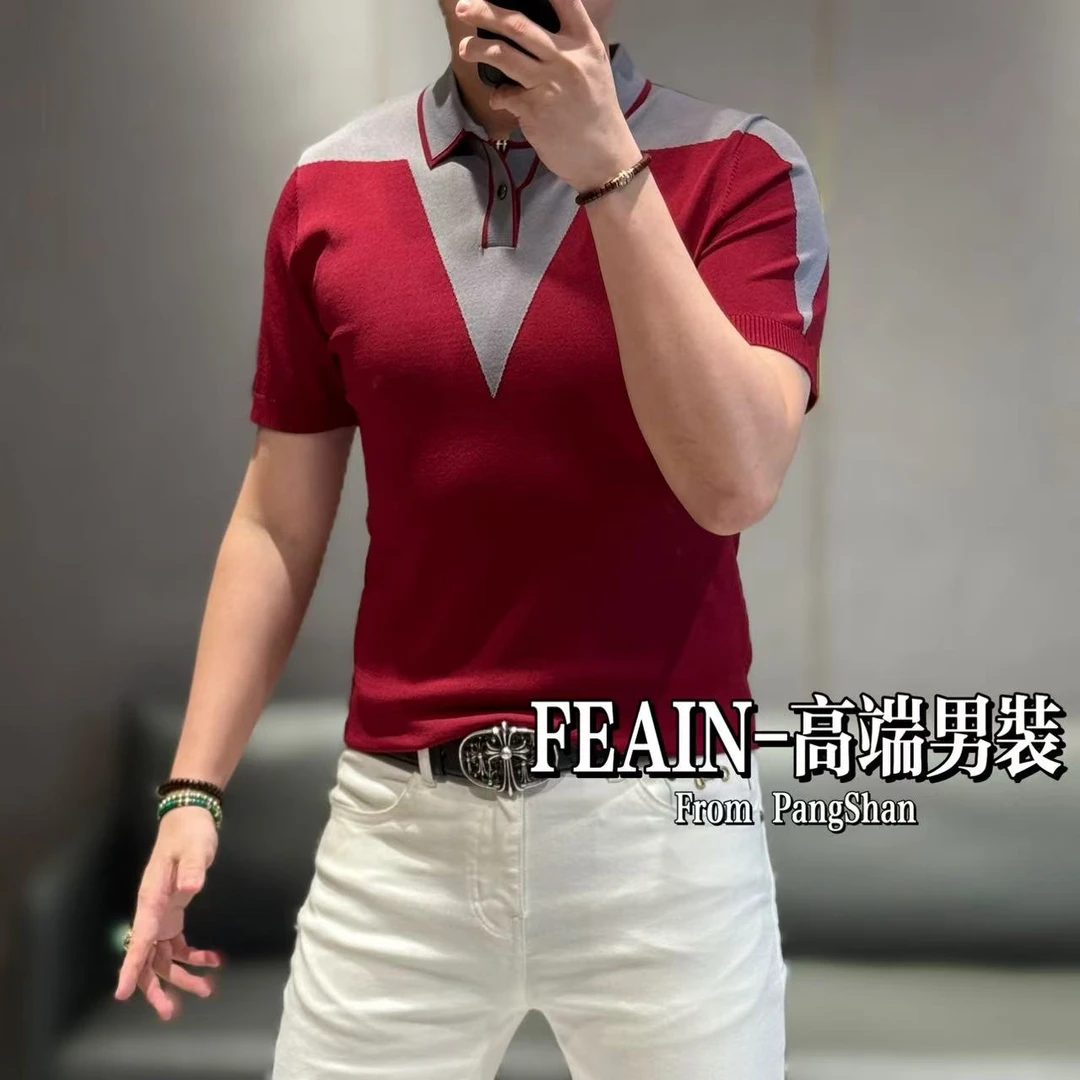 高端定制男士全手工立体拼接撞色工艺夏日冰凉伊力特短袖Polo0316