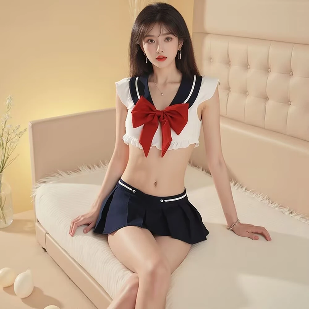 {花程一趣}内衣夜店蝴蝶结蓝飘性感水手制服校园诱惑纯欲性感