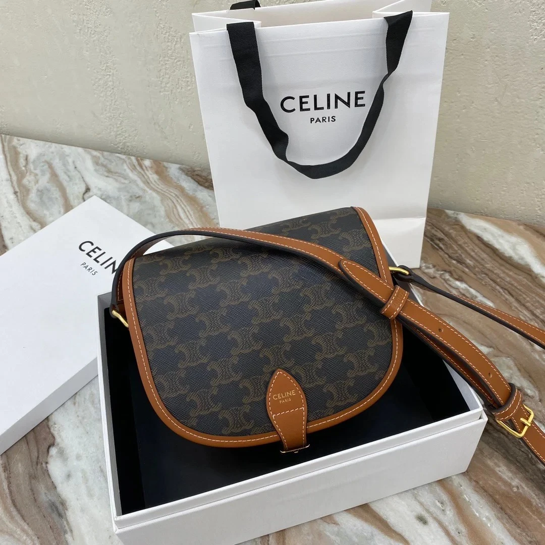 95新 Celine/思琳 小花Jerry活动Folco 马鞍包 中号