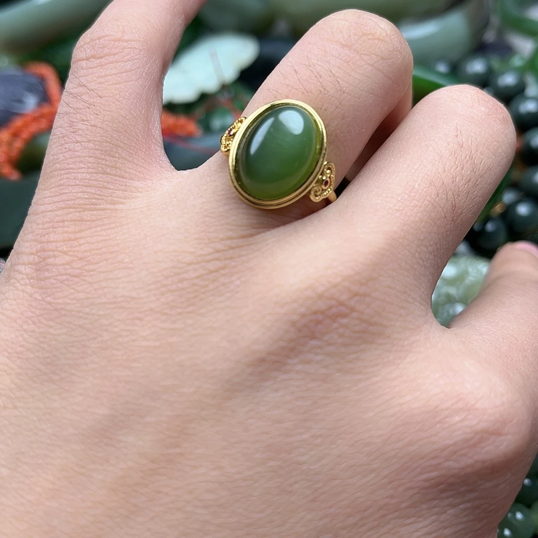 和田玉（碧玉）银S925镶嵌戒指