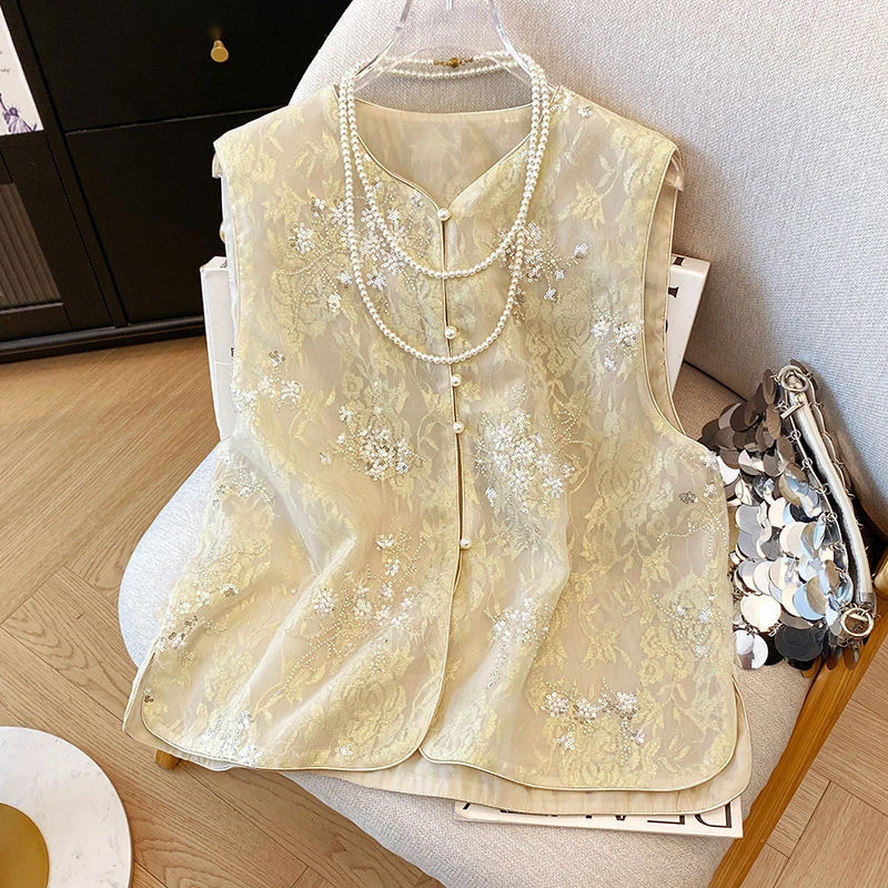 【明日之星】中国风气质新中式国风刺绣马甲女圆领时尚洋气女款