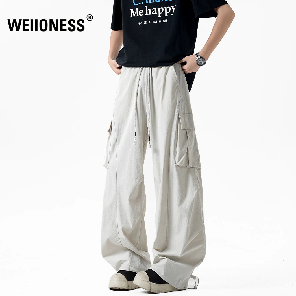 WEIIONESS冰丝休闲裤男夏季冰丝凉感直筒工装裤高级感男装伞兵裤