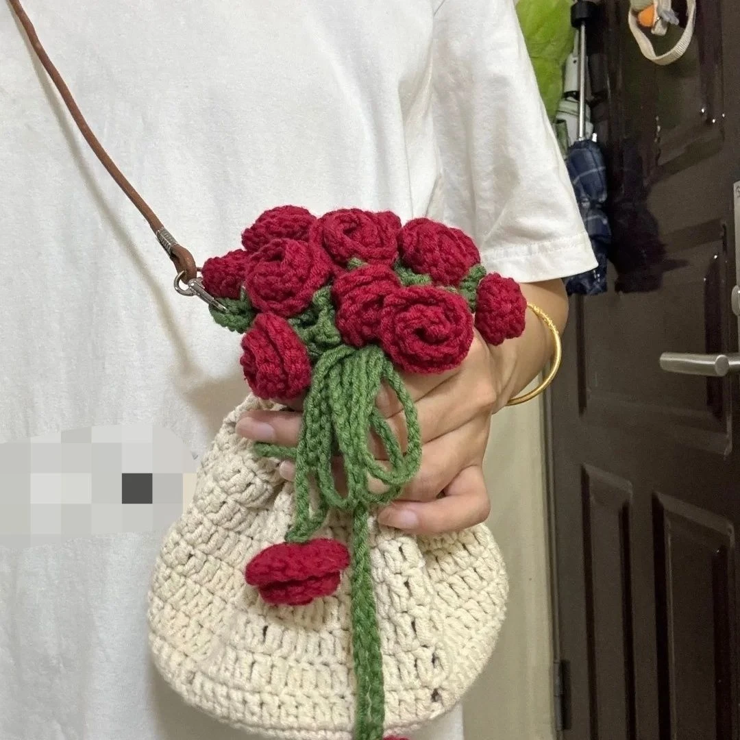 【咕噜】毛线手工玫瑰花水桶毯子diy材料钩针编织斜挎包手作礼物