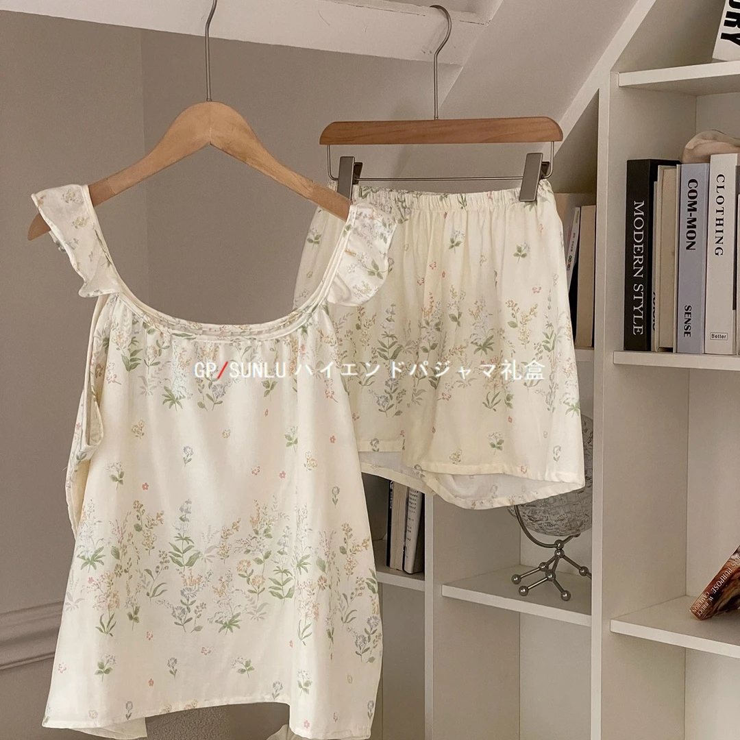 gpsunlu日系甜美薄款纯棉睡衣女款夏季ins小清新碎花家居服可外穿