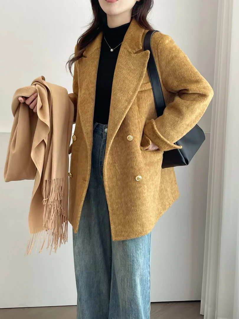 蓝海传说双面羊毛大衣短款2025新款高级感御姐外套