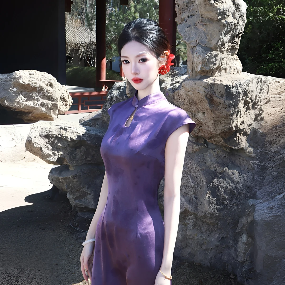 2025夏季国风复古气质时尚新款连衣裙子新中式立领盘扣改良版旗袍