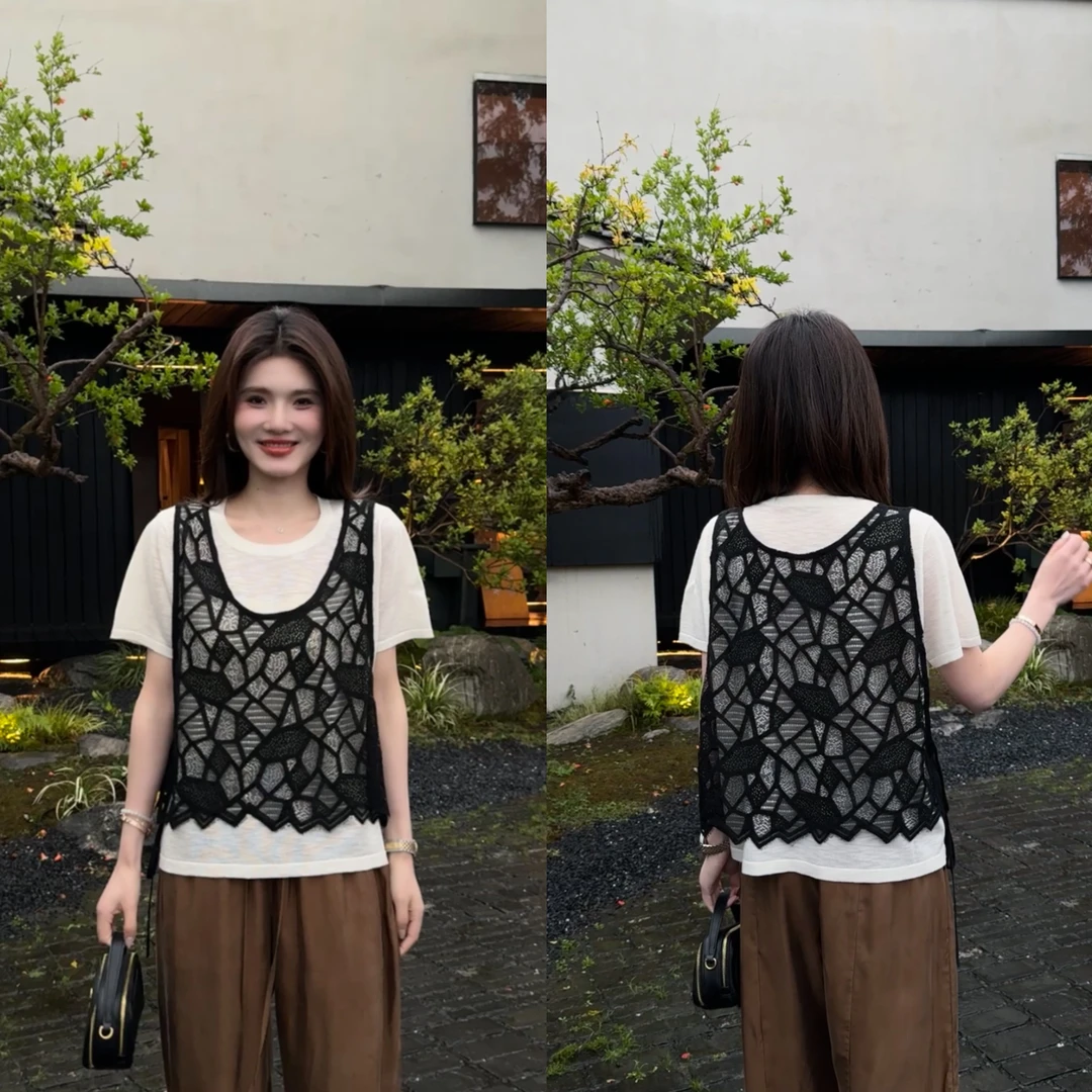 【L.P.L meng】2025夏季时尚休闲真两件设计感修身气质上衣