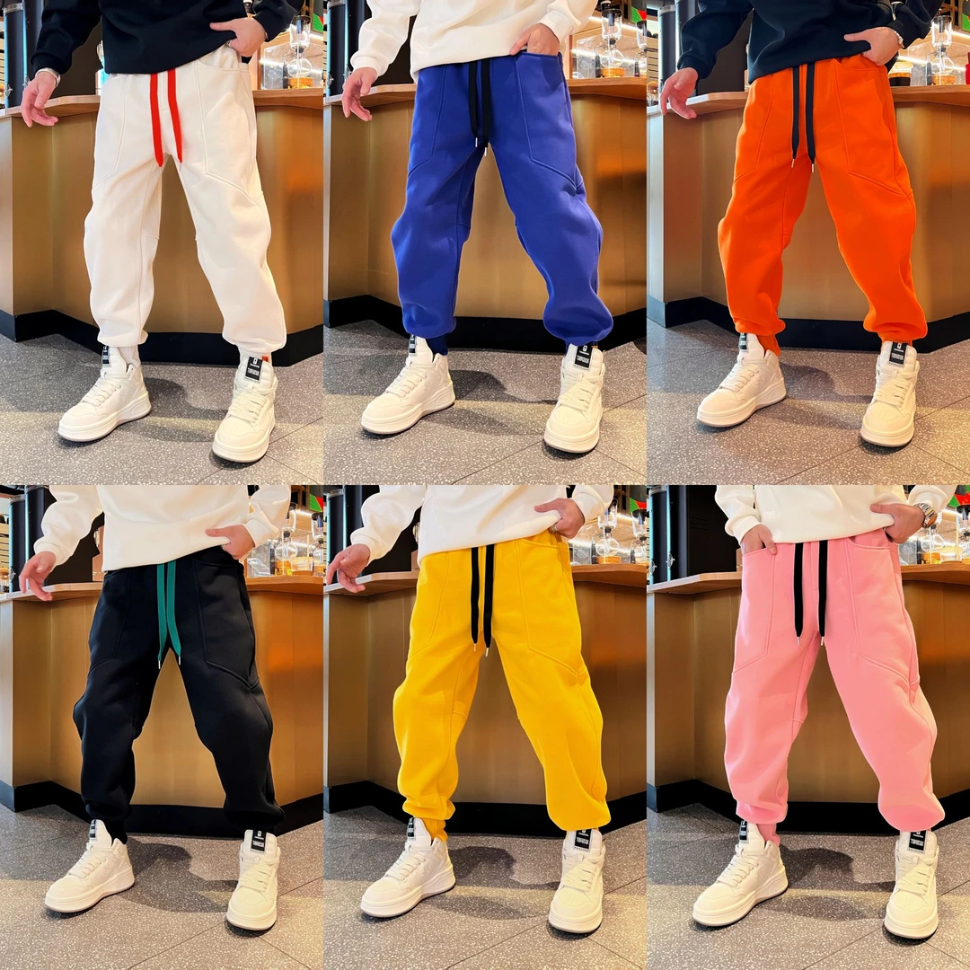 冬季新款百搭时尚潮流个性休闲痞帅拼接设计束脚纯色男款卫裤
