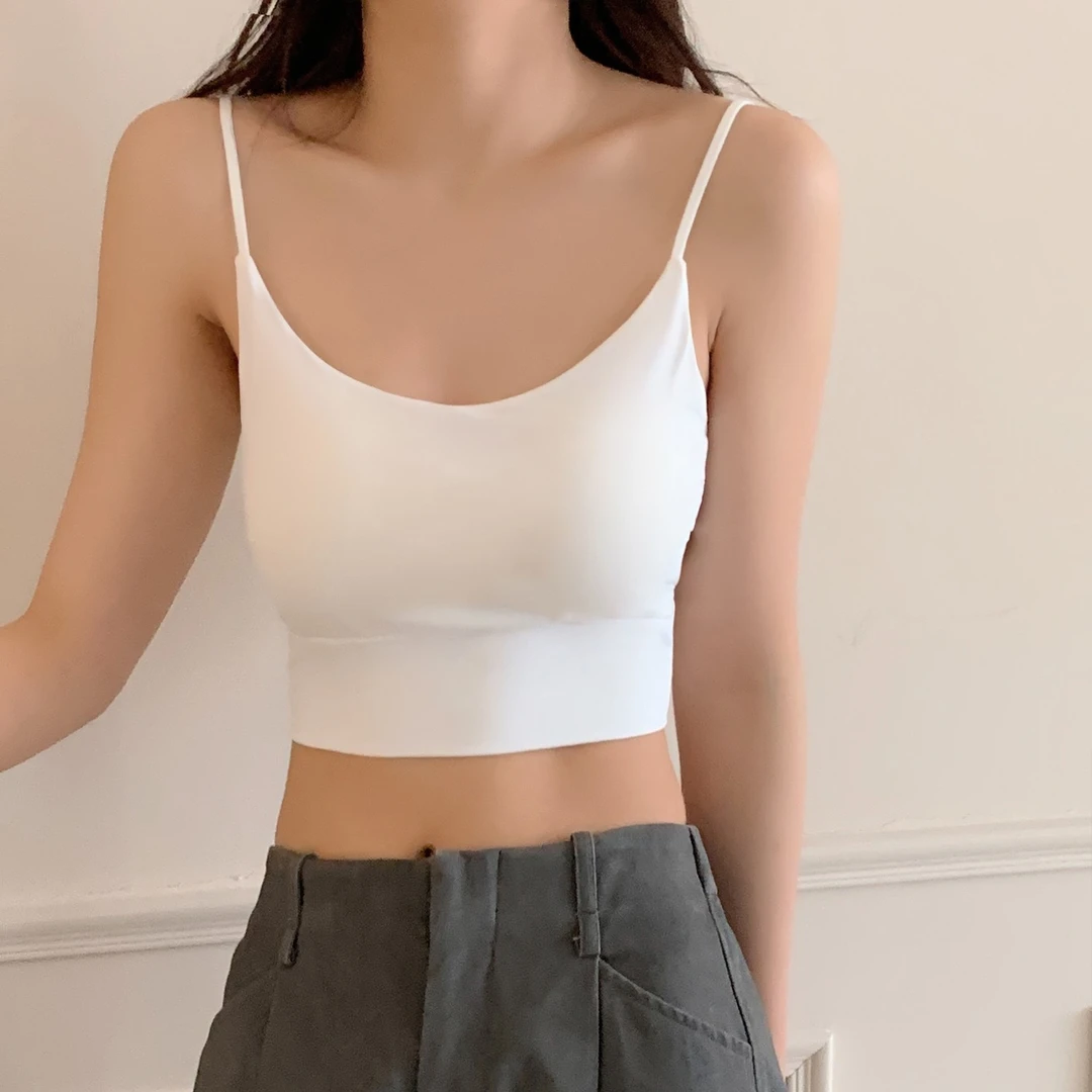 瑜伽裸感固定一体杯修身显瘦吊带运动背心美背性感打底背心女无痕