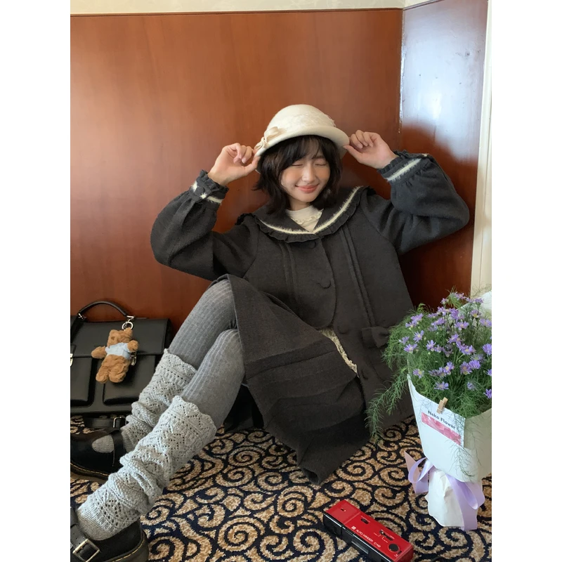 Jiang jam/姜姜姜酱学院少女海军领羊毛毛呢套装