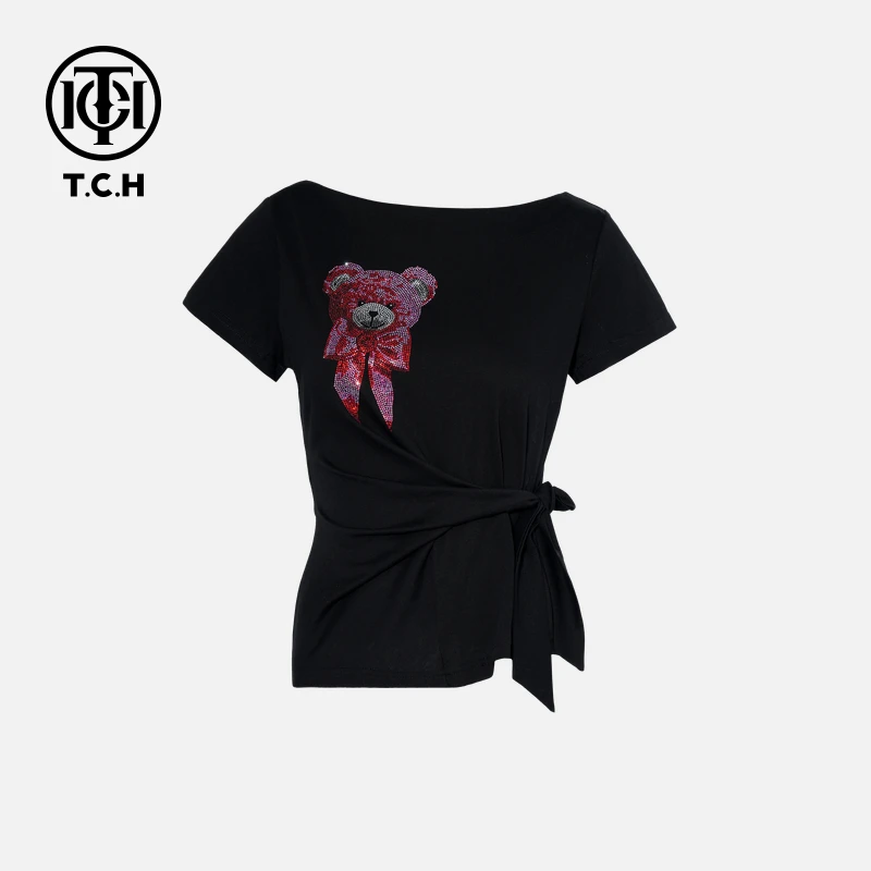 TCH私服烫钻工艺时尚休闲百搭舒适针织T恤女T75B09E5042轻奢tch