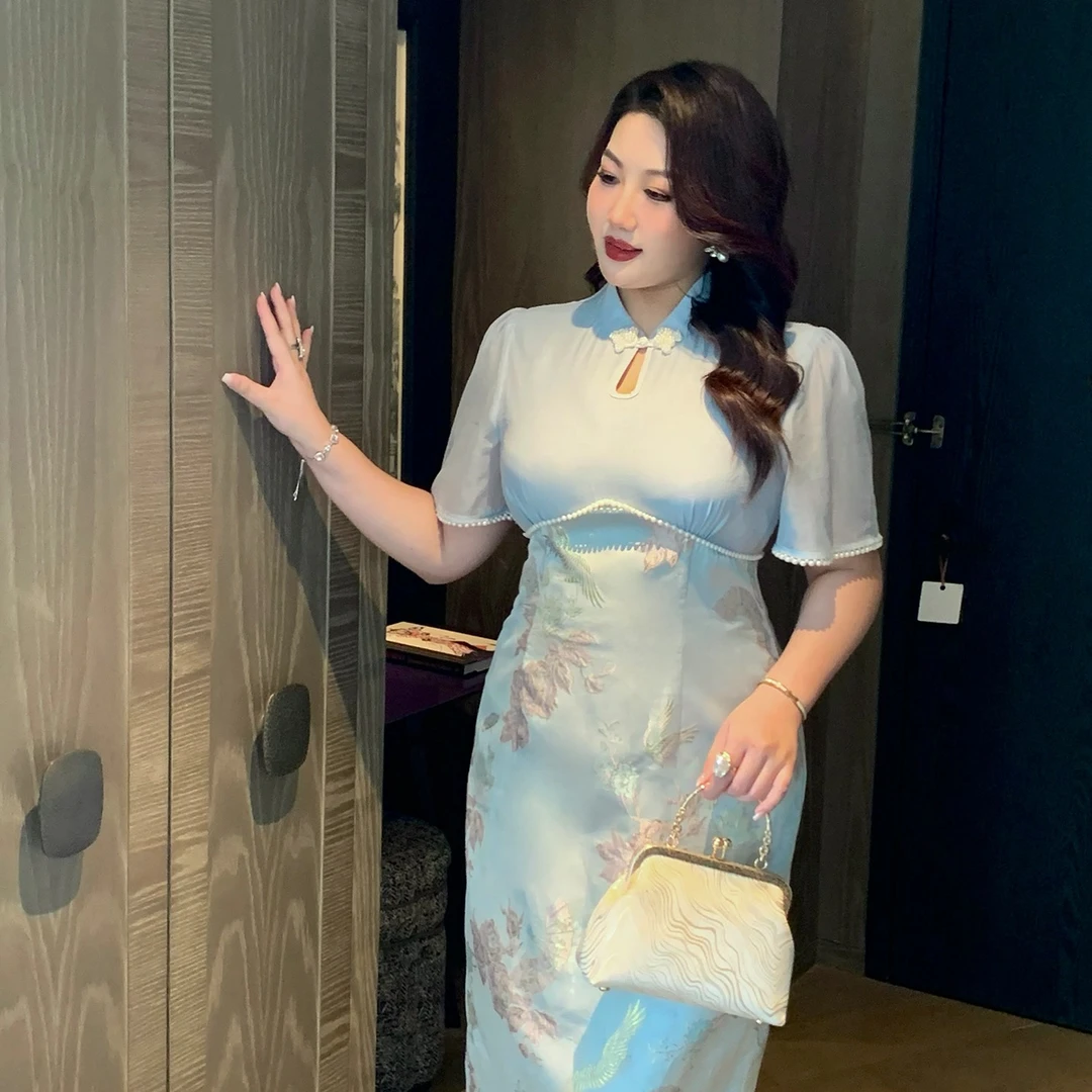 大码女夏季2025新中式国风旗袍连衣裙GLEC大码女装G988A