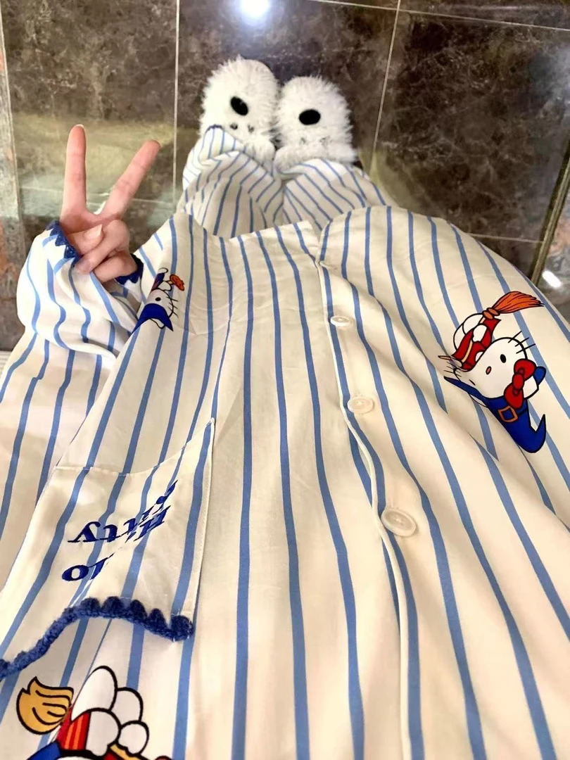 2025新款蓝色魔法师kitty长袖睡衣女卡通春秋甜美少女家居服外穿