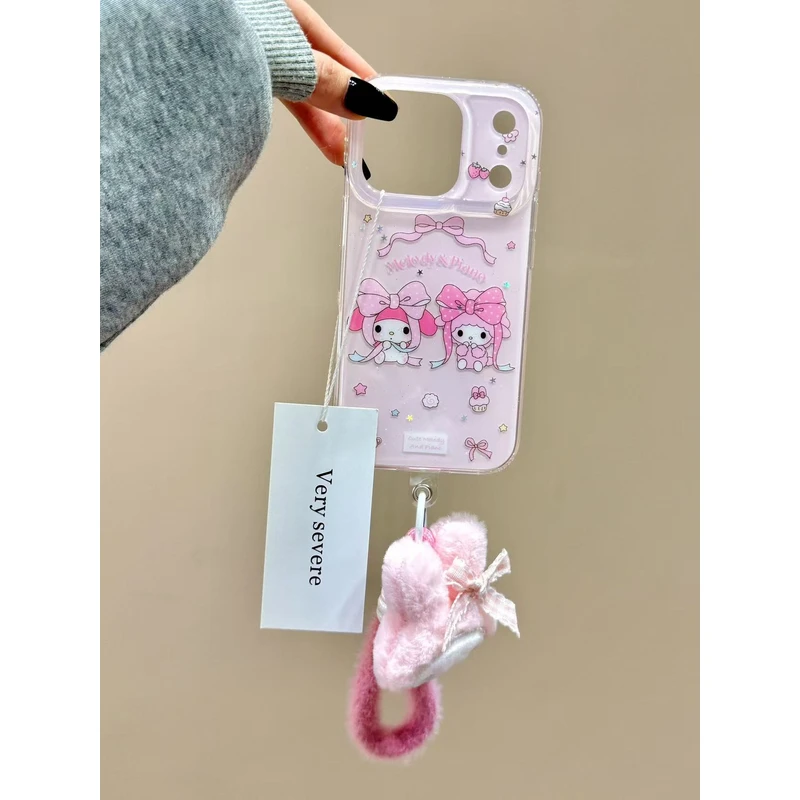 粉底蝴蝶结美乐蒂必爱诺手拎绳适用苹果17promax手机壳15iphone16